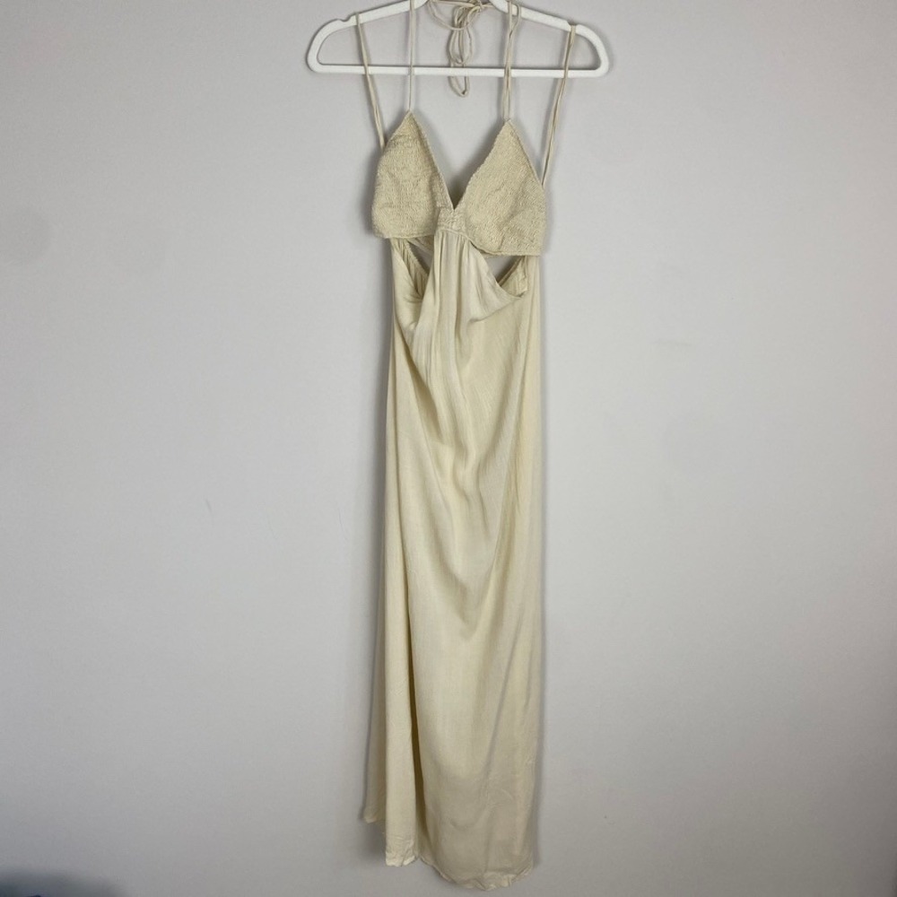 Indah Blaze Maxi Dress Womens Medium Desert Smocked Cutout Halter Vacation Beach
